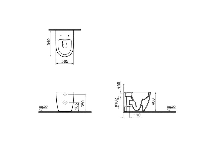 VitrA Sento Rimless Back To Wall Toilet & Soft Close Seat Matt Black