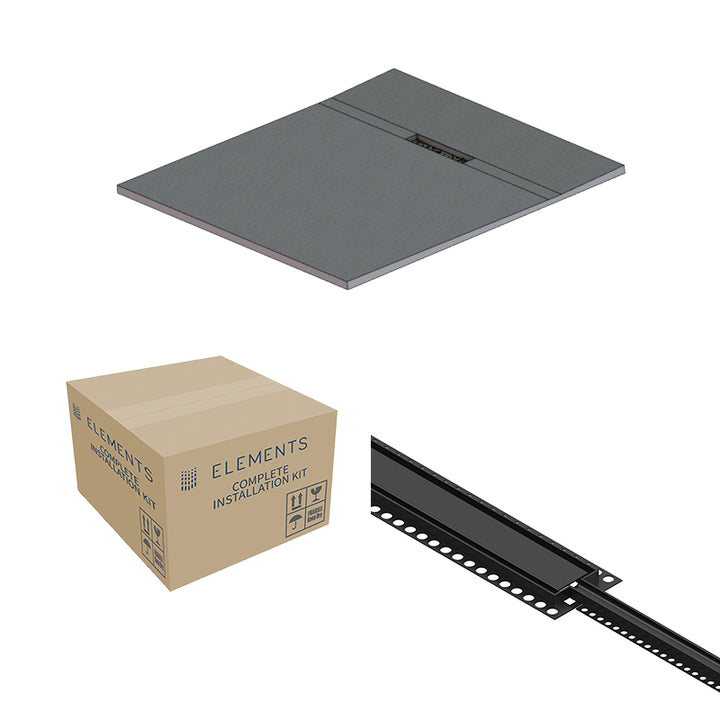 Abacus Elements Linear Uno Wet Room Kit With End Drain Matt Black Cover