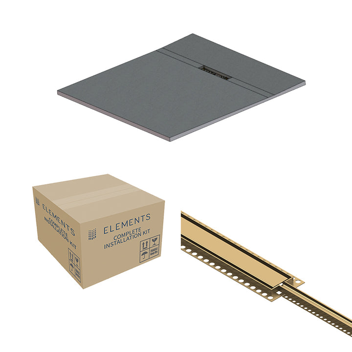 Abacus Elements Linear Uno Wet Room Kit With End Drain Brushed Brass Cover