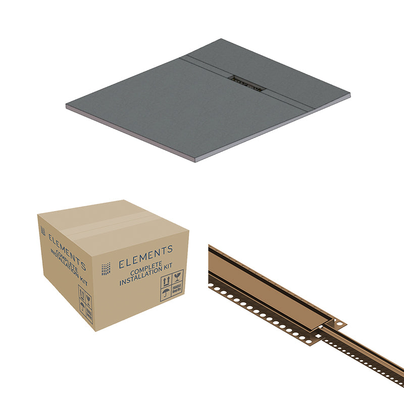 Abacus Elements Linear Uno Wet Room Kit With End Drain Brushed Bronze Cover