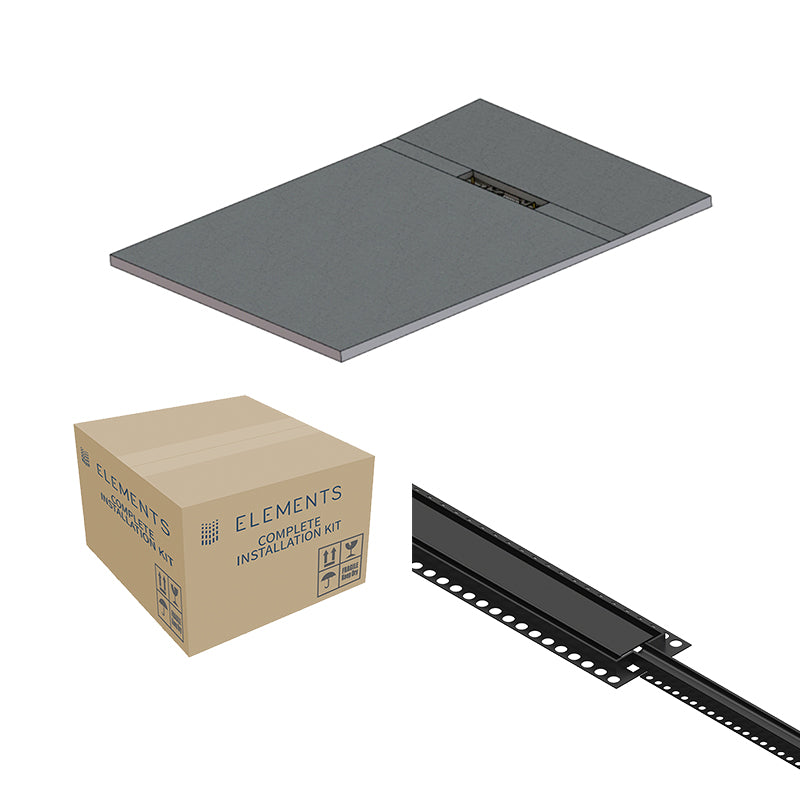 Abacus Elements Linear Uno Wet Room Kit With End Drain Matt Black Cover