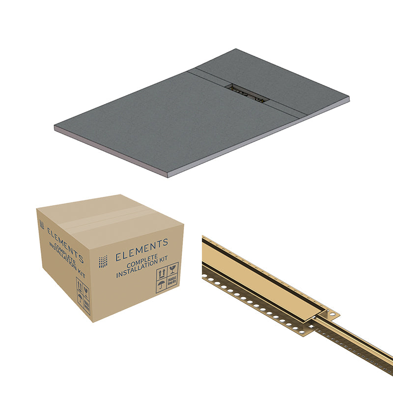 Abacus Elements Linear Uno Wet Room Kit With End Drain Brushed Brass Cover