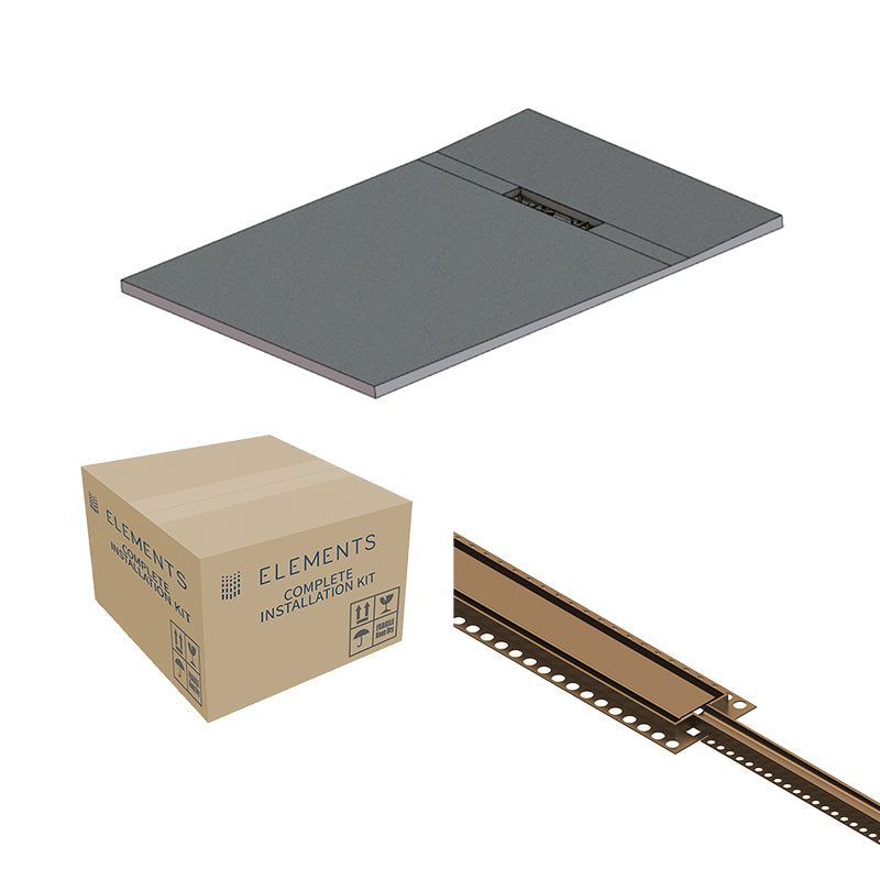 Abacus Elements Linear Uno Wet Room Kit With End Drain Brushed Bronze Cover