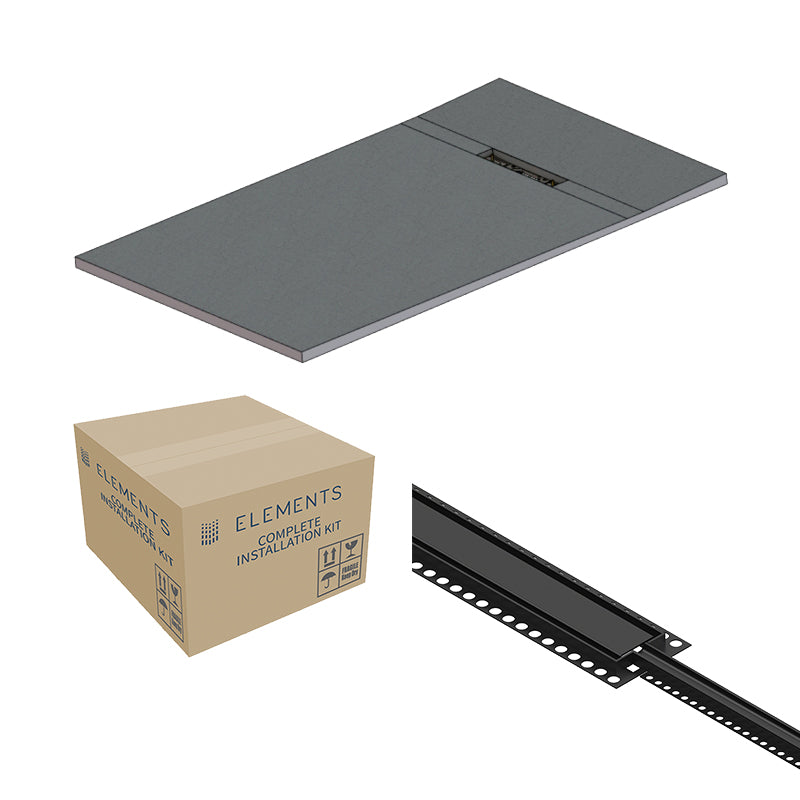 Abacus Elements Linear Uno Wet Room Kit With End Drain Matt Black Cover