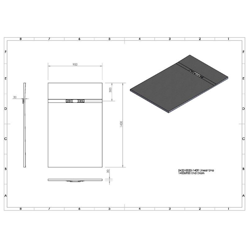 Abacus Elements Linear Uno Wet Room Kit With End Drain Matt Black Cover