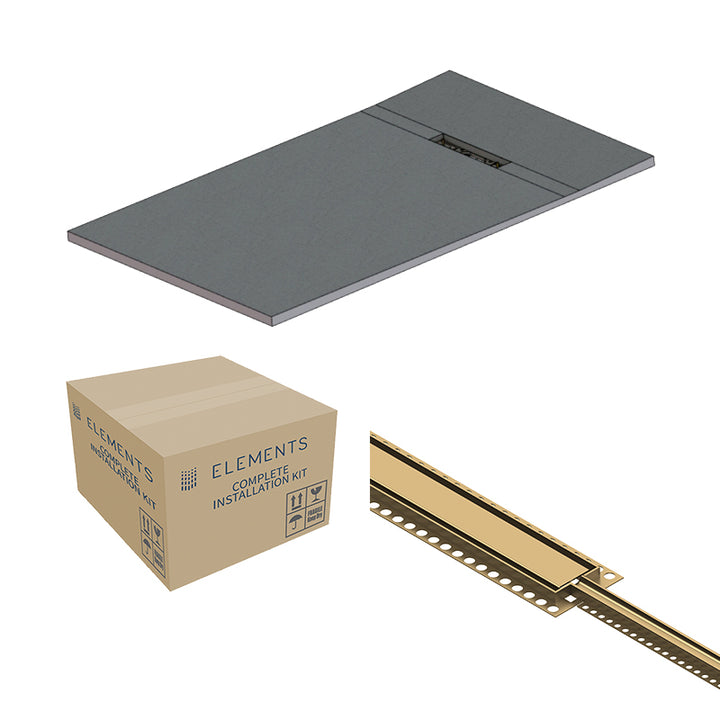 Abacus Elements Linear Uno Wet Room Kit With End Drain Brushed Brass Cover