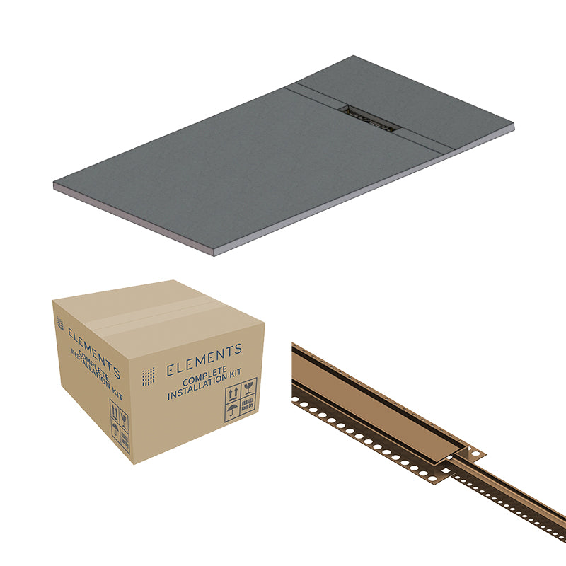 Abacus Elements Linear Uno Wet Room Kit With End Drain Brushed Bronze Cover