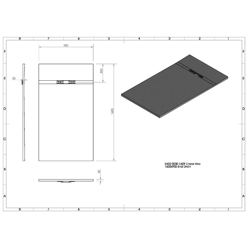 Abacus Elements Linear Uno Wet Room Kit With End Drain Matt Black Cover