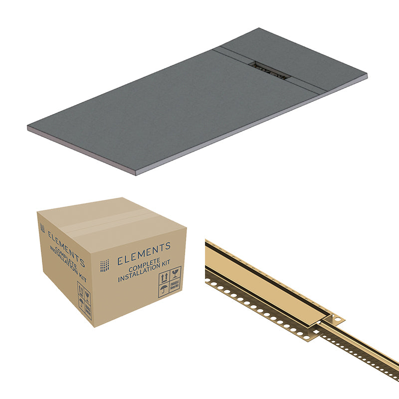 Abacus Elements Linear Uno Wet Room Kit With End Drain Brushed Brass Cover