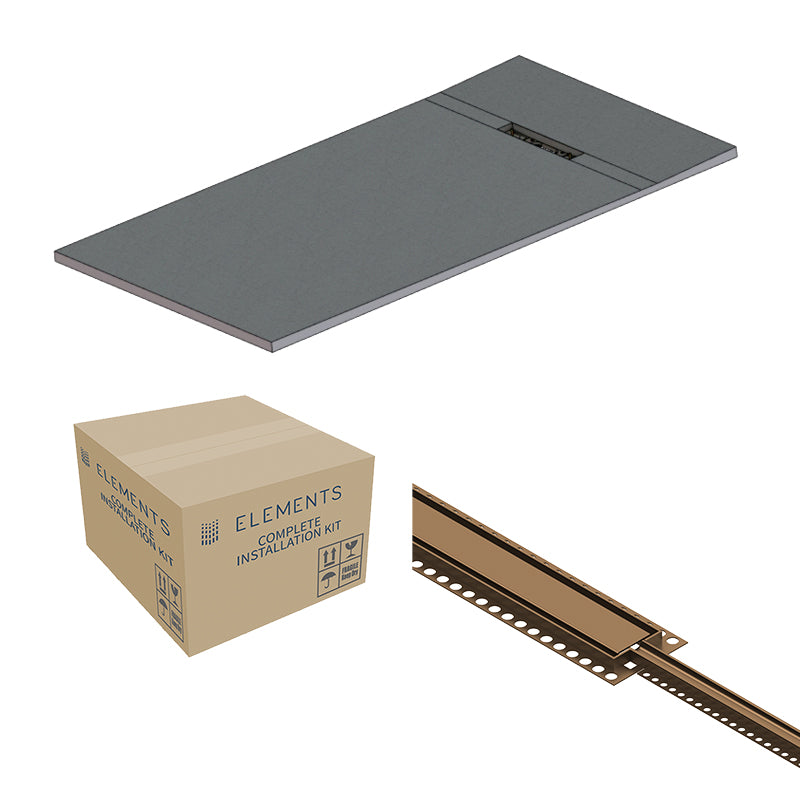 Abacus Elements Linear Uno Wet Room Kit With End Drain Brushed Bronze Cover