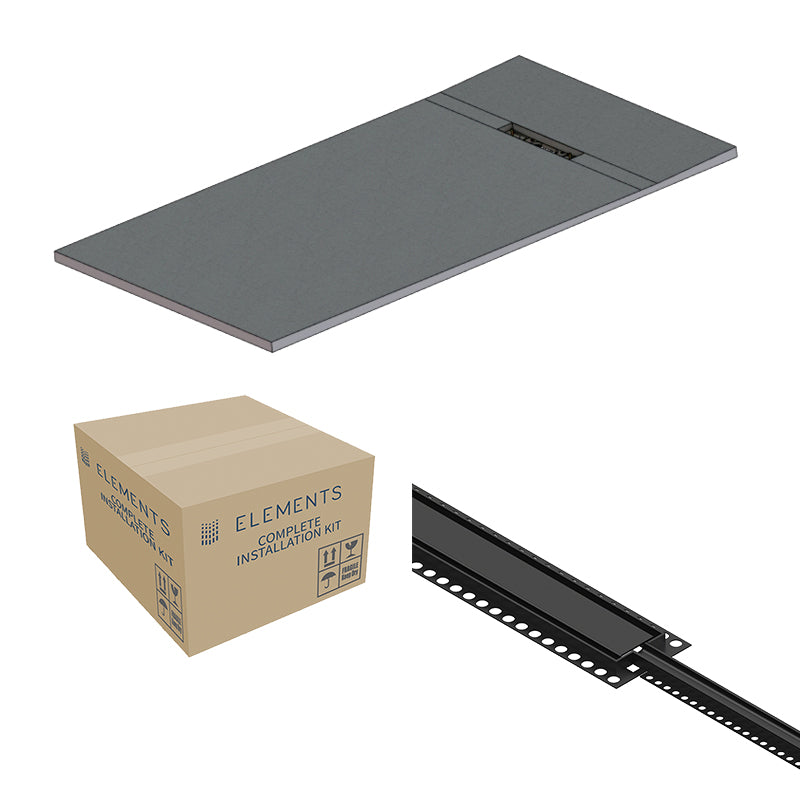 Abacus Elements Linear Uno Wet Room Kit With End Drain Matt Black Cover