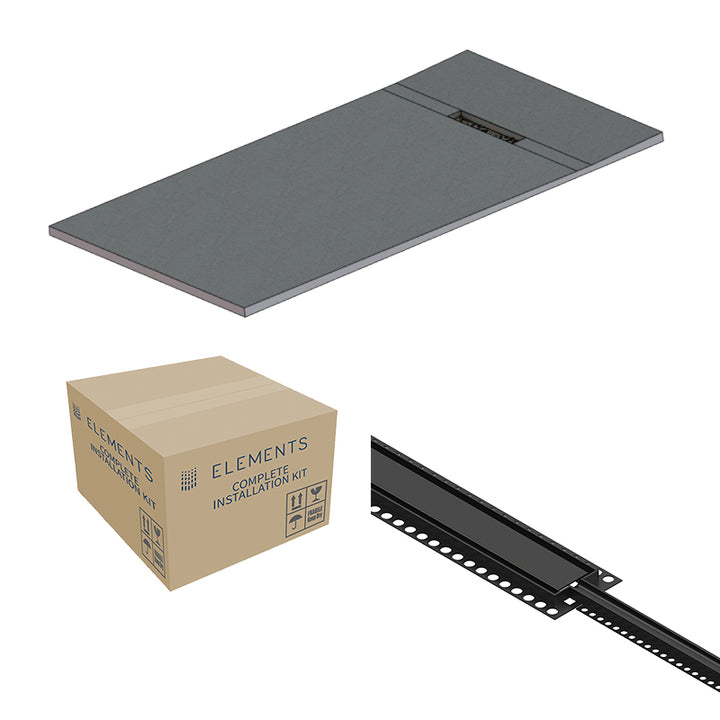 Abacus Elements Linear Uno Wet Room Kit With End Drain Matt Black Cover