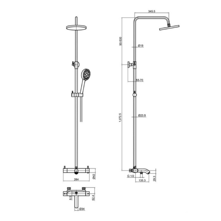 JTP Florence Adjustable Overhead Shower With Handset & Bath Spout In Chrome