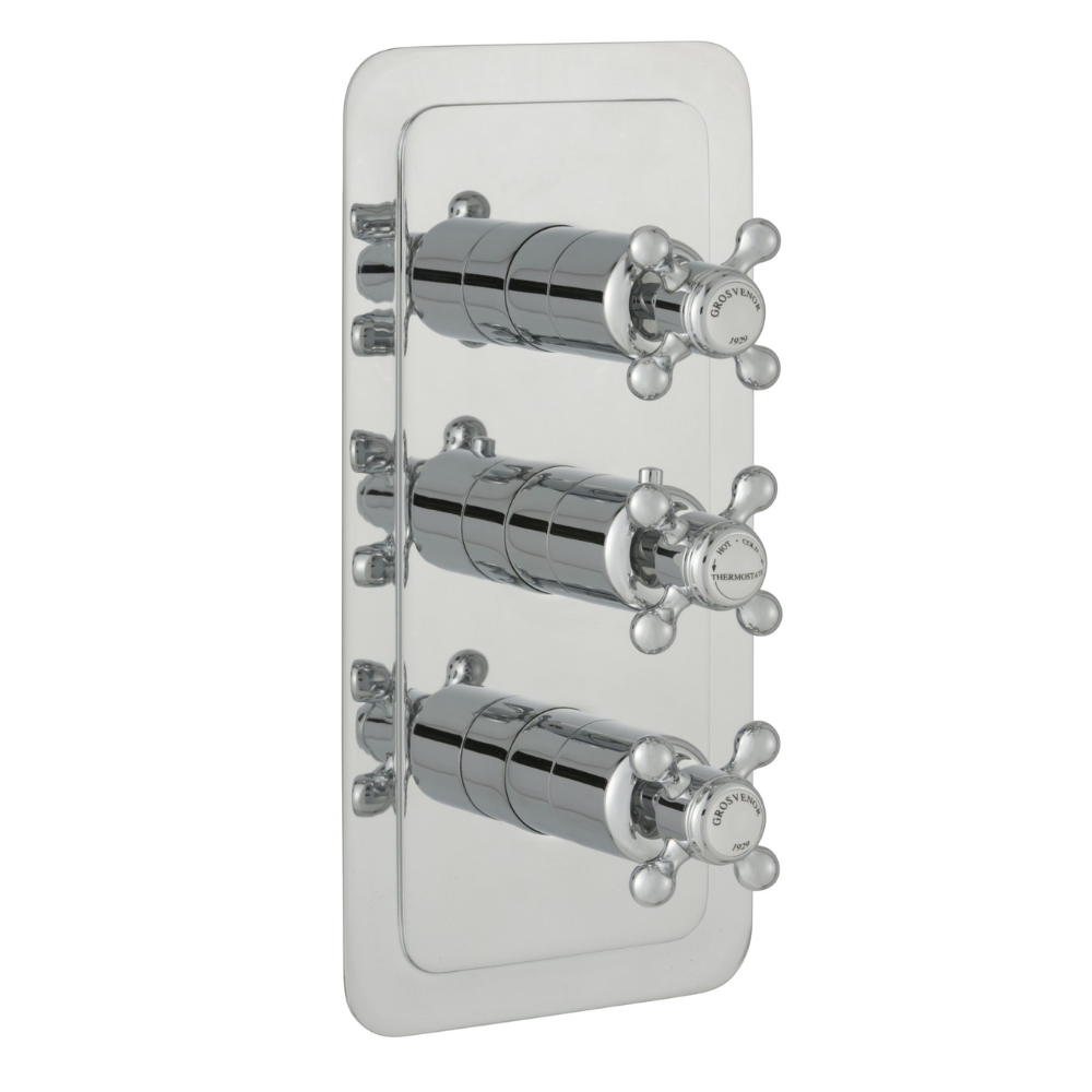 JTP Grosvenor Cross 3 Outlet 3 Handle Thermostatic Shower Valve In Chrome