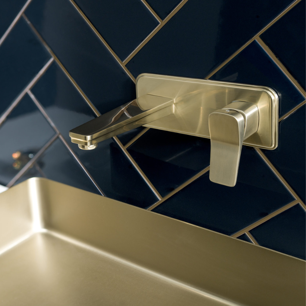 JTP HIX Brushed Brass Single Lever Wall Mounted Basin Mixer