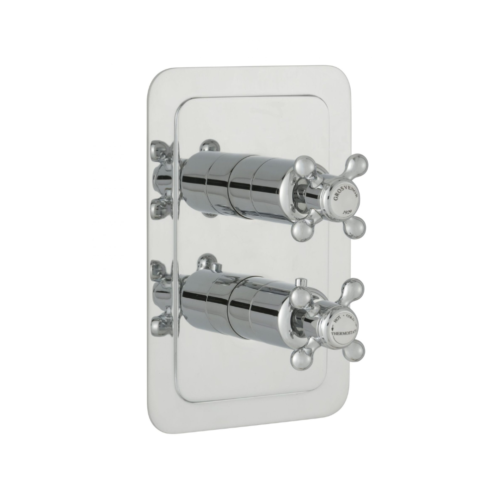 JTP Grosvenor Cross 1 Outlet 2 Handle Thermostatic Shower Valve In Chrome