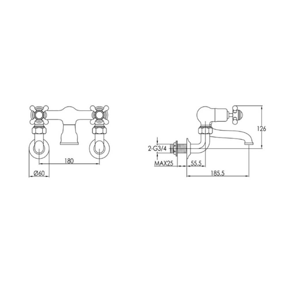 JTP Grosvenor Cross Wall Mounted Bath Filler In Chrome
