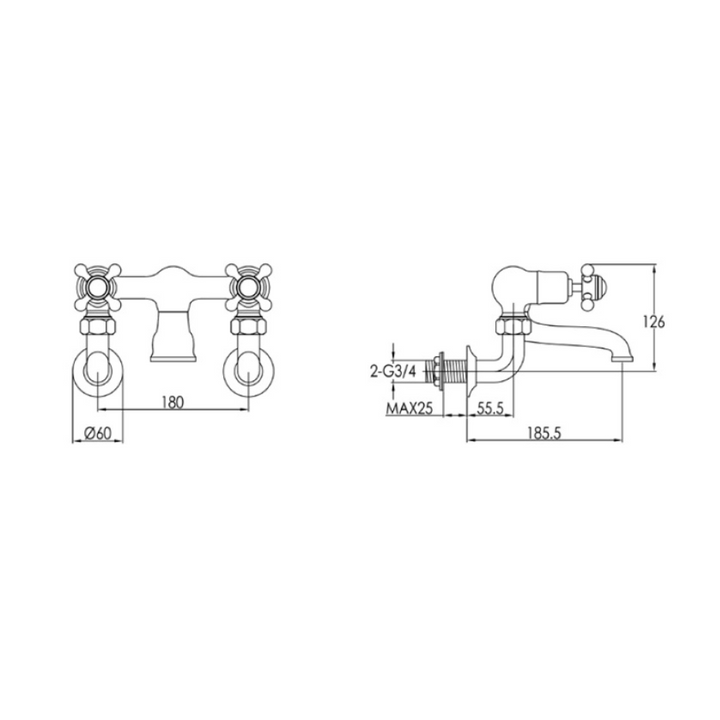 JTP Grosvenor Cross Wall Mounted Bath Filler In Chrome