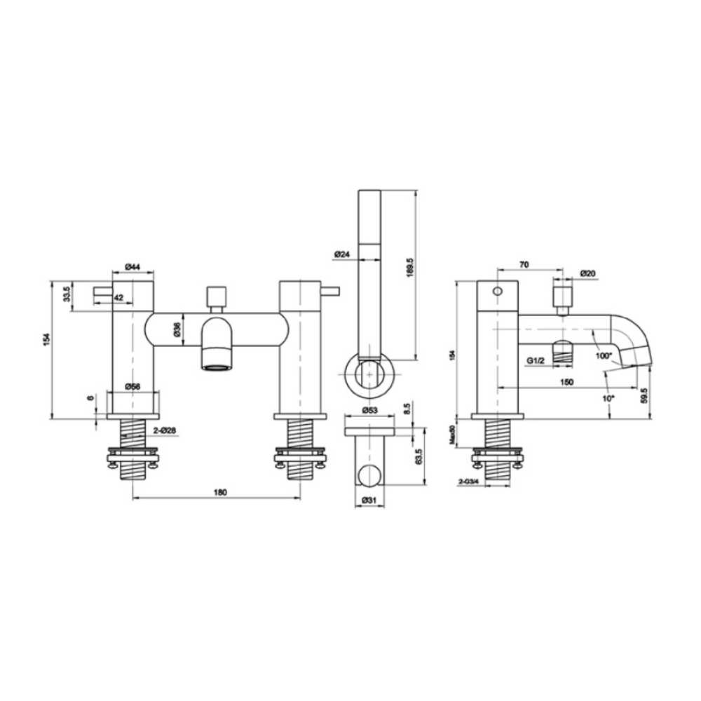 JTP Florence Deck Mounted Bath And Shower Mixer With Kit In Chrome