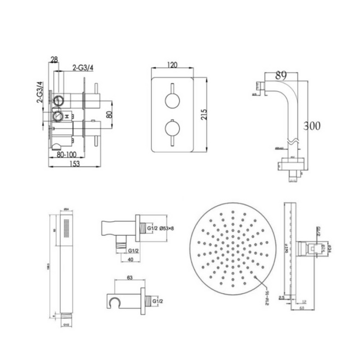 JTP Florence Thermostatic Concealed Shower Valve With Head, Arm & Handset In Chrome