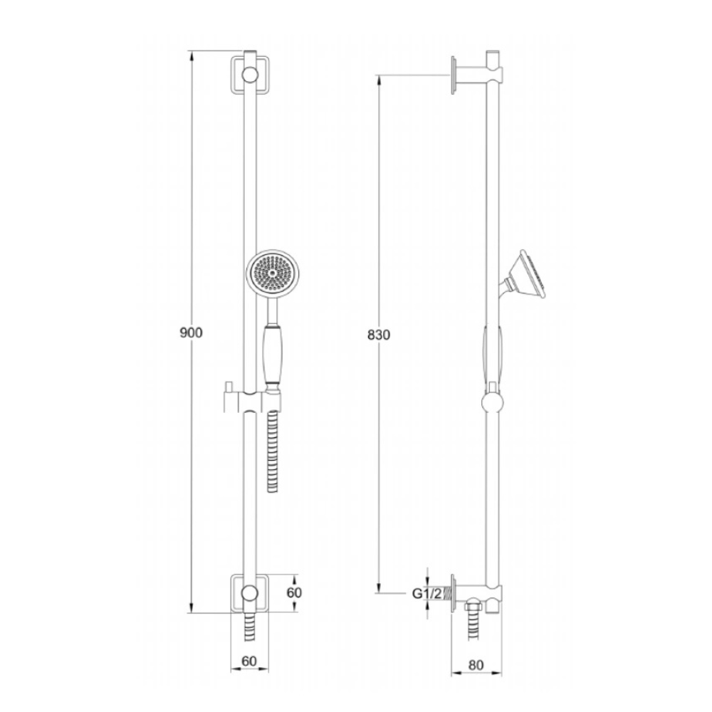 JTP Grosvenor Cross Slide Rail Kit With Handset & Hose In Chrome