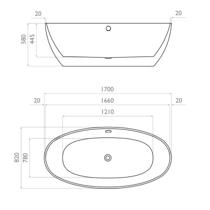 Waters Infinity Stream 1700mm Freestanding Bath
