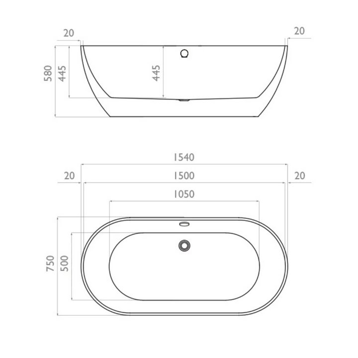 Waters Infinity Brook 1540mm Freestanding Bath
