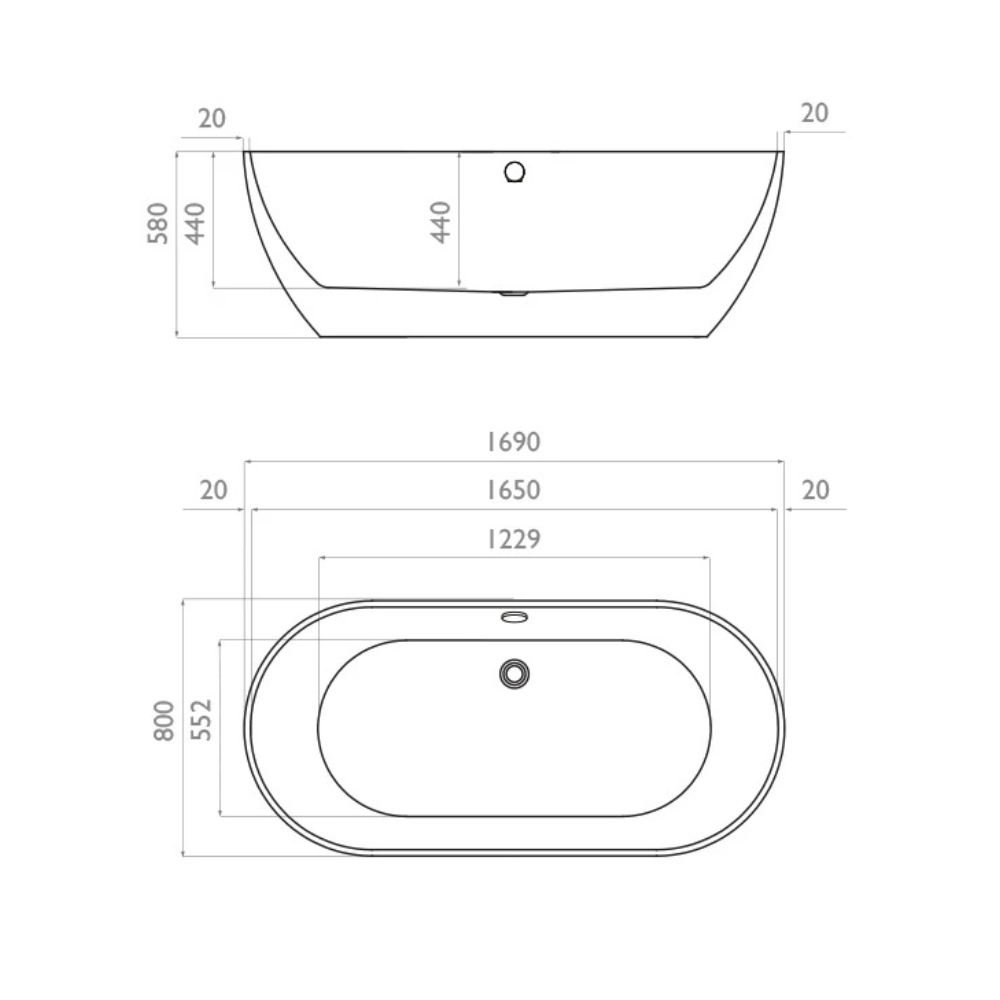 Waters Infinity Brook 1690mm Freestanding Bath