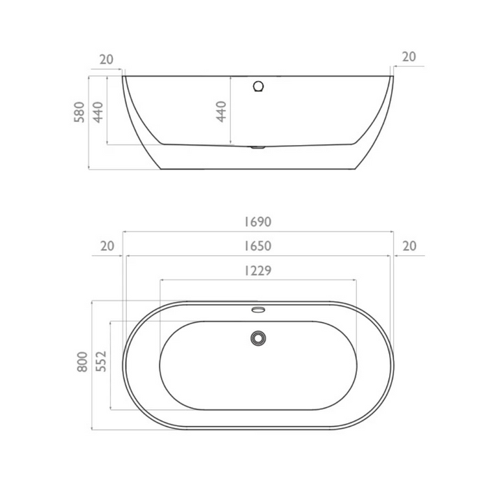 Waters Infinity Brook 1690mm Freestanding Bath