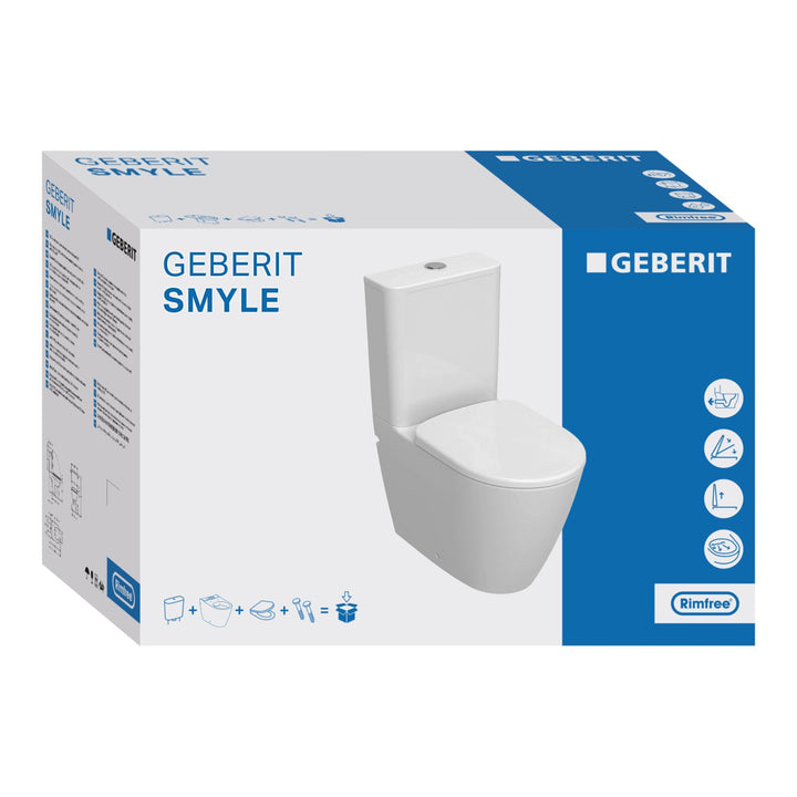 Geberit Smyle 3-in-1 Rimless Close Coupled Toilet Pack with Pan, Cistern & Soft Close Seat