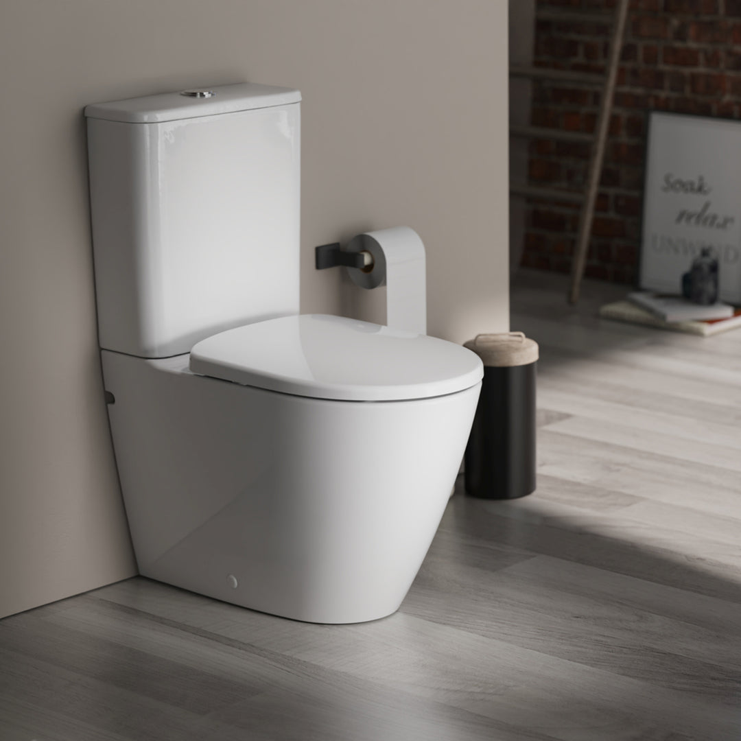 Bathrooms Close Coupled Toilet With Soft Close Seat And Cistern - Round Rimless Toilet Pan - (Round Pan
