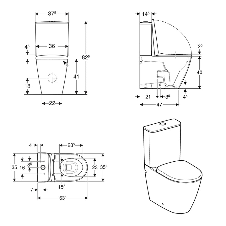Geberit Smyle 3-in-1 Rimless Close Coupled Toilet Pack with Pan, Cistern & Soft Close Seat