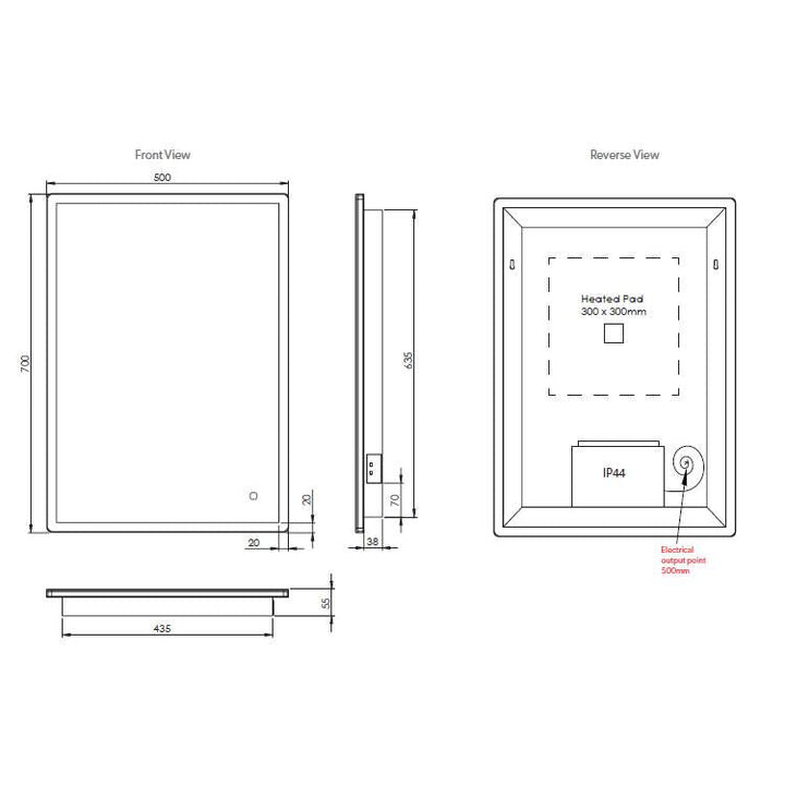 HIB Vega 50 LED Mirror With Charging Socket