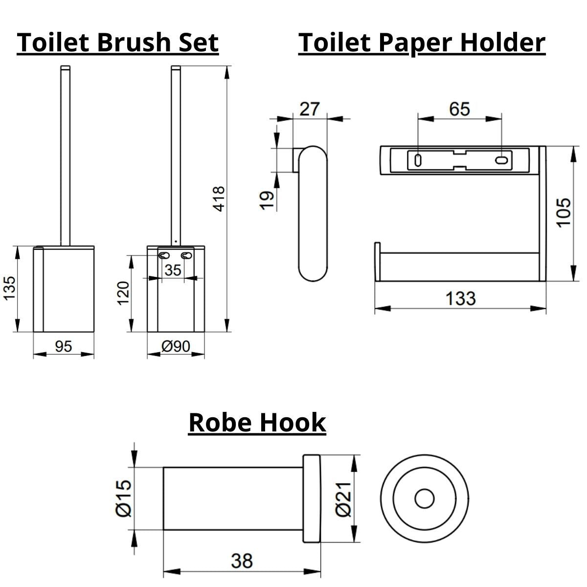 KEUCO Replacement Toilet Brush Heads - Set Of 3, White, Interchangeable For PLAN, MOLL, CITY.2 Series