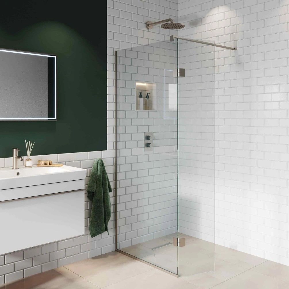 Abacus 900mm Wetroom Screen & Deflector Panel In Brushed Nickel
