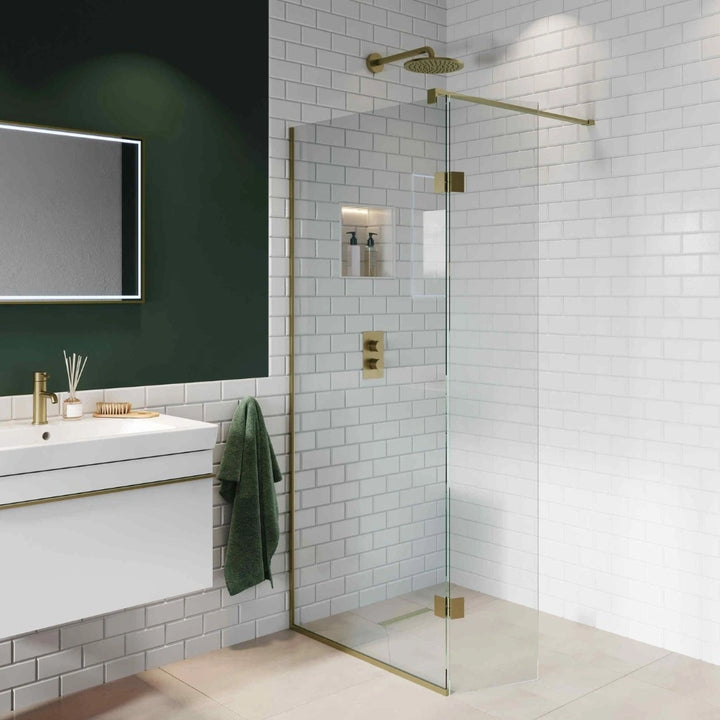 Abacus 900mm Wetroom Screen & Deflector Panel In Brushed Brass