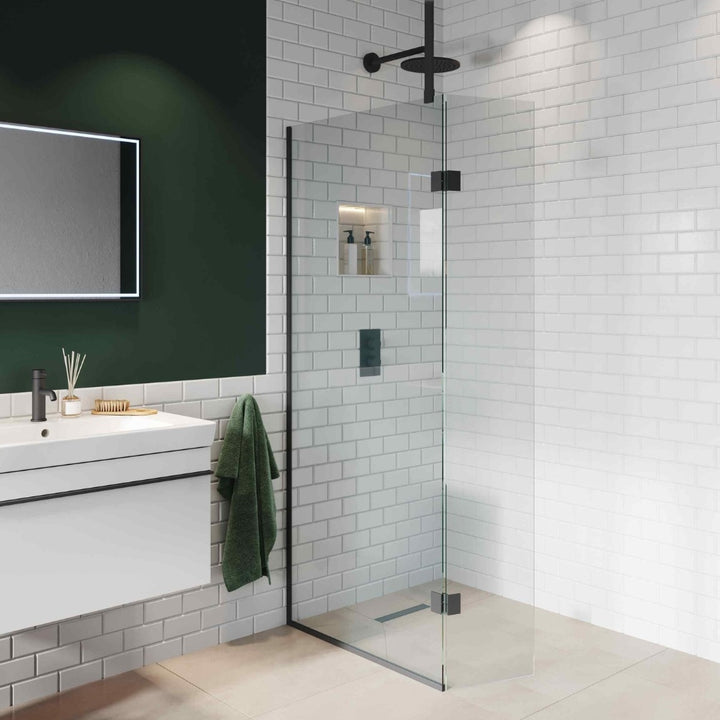 Abacus 900mm Wetroom Screen & Deflector Panel In Matt Black