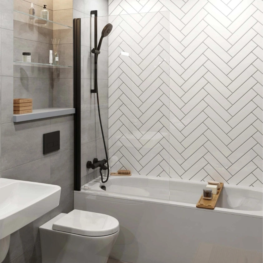 Abacus Matt Black Bath Screen 1500mm x 800mm