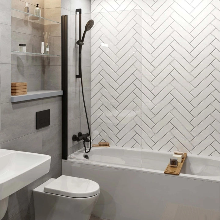 Abacus Matt Black Bath Screen 1500mm x 800mm