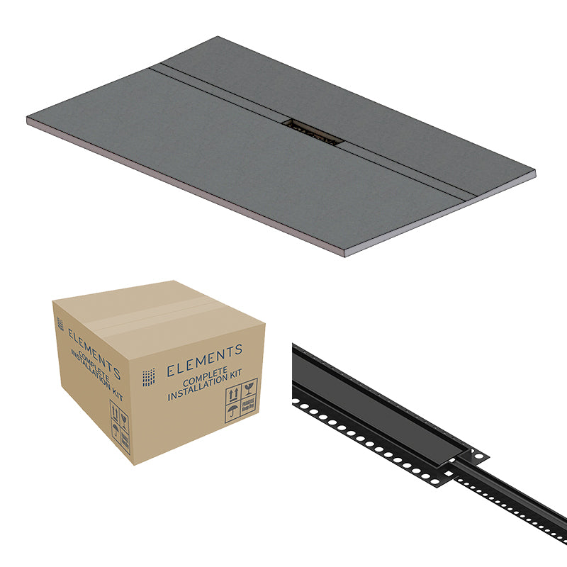 Abacus Elements Linear Uno Wet Room Kit With Offset Drain Matt Black Cover