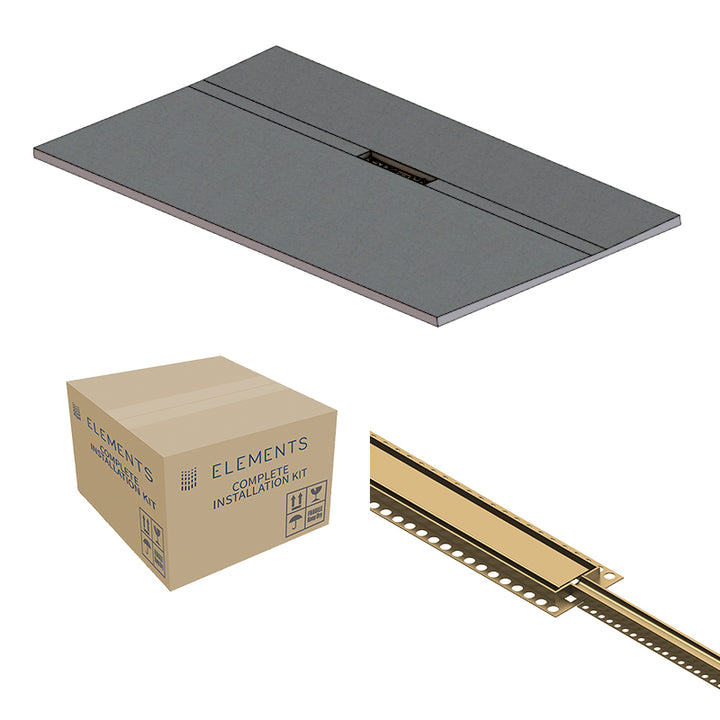 Abacus Elements Linear Uno Wet Room Kit With Offset Drain Brushed Brass Cover