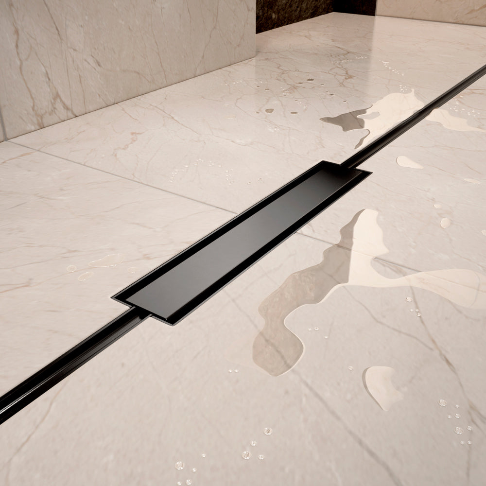 Abacus Elements Linear Uno Wet Room Kit With Offset Drain Matt Black Cover
