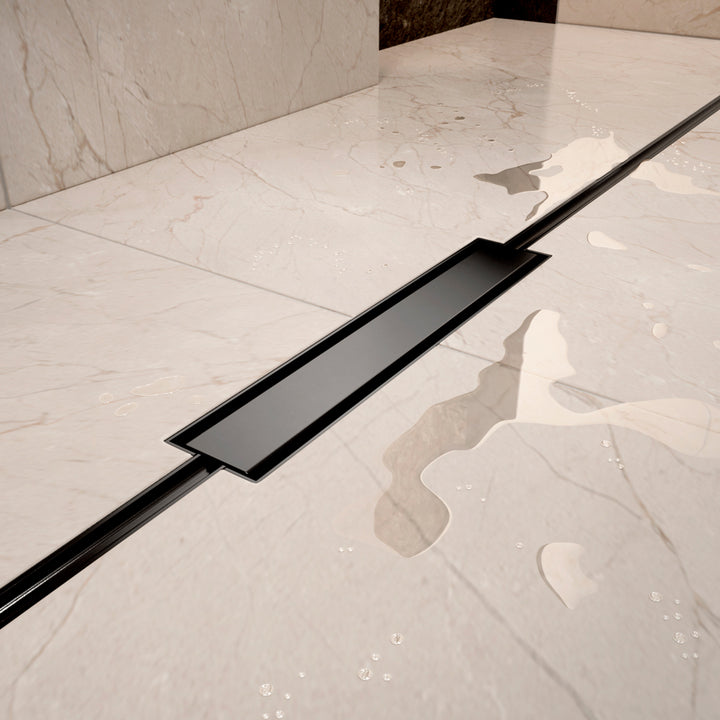 Abacus Elements Linear Uno Wet Room Kit With Offset Drain Matt Black Cover