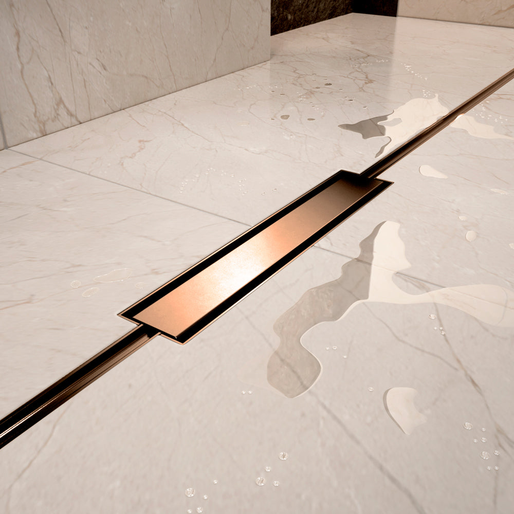 Abacus Elements Linear Uno Wet Room Kit With Offset Drain Brushed Bronze Cover