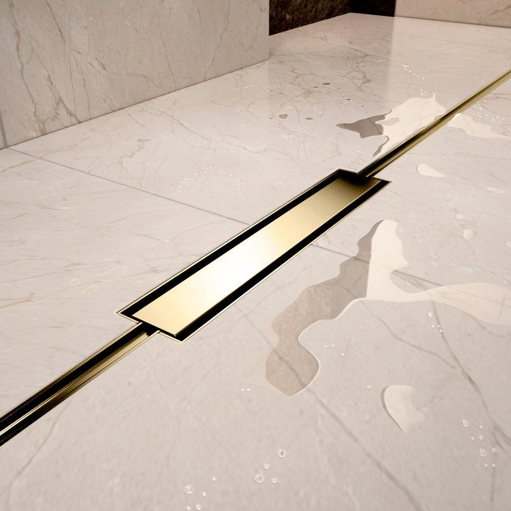 Abacus Elements Linear Uno Wet Room Kit With Offset Drain Brushed Brass Cover