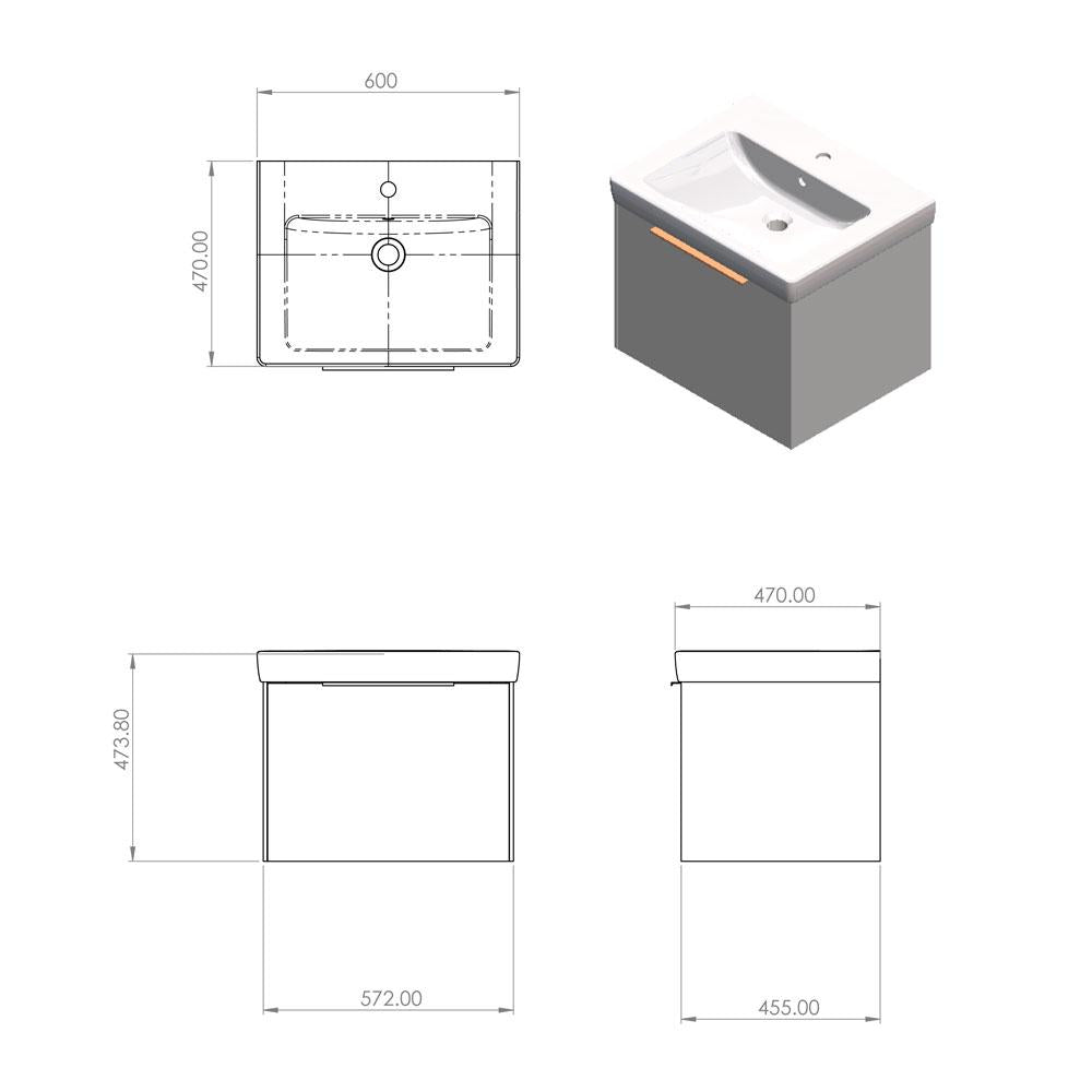 Abacus S3 Concepts Matt Anthracite 600mm Basin & Vanity Unit
