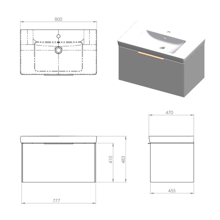 Abacus S3 Concepts Matt Ocean Blue 800mm Basin & Vanity Unit