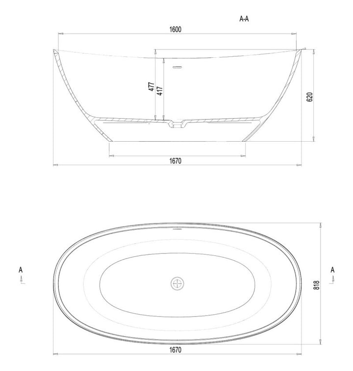 Ashton & Bentley Whitestone Agape 1670mm Freestanding Bath