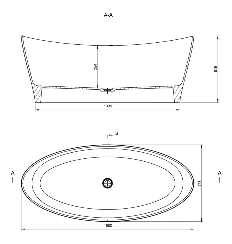 Ashton & Bentley Whitestone Thalassa 1600mm Freestanding Bath