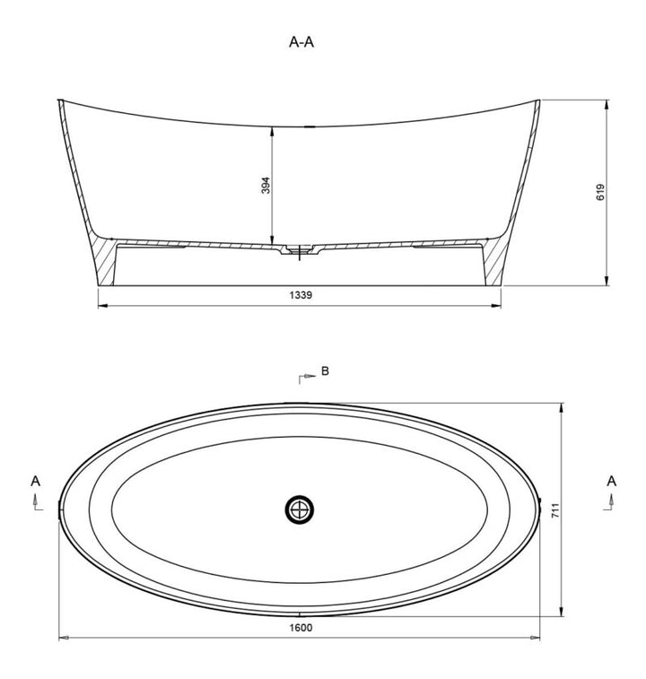 Ashton & Bentley Whitestone Thalassa 1600mm Freestanding Bath